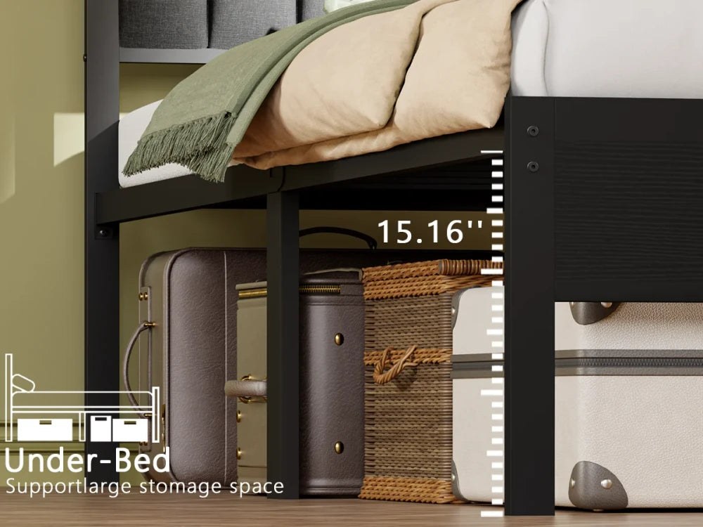 Upholstered Bed Frame with Charging Station